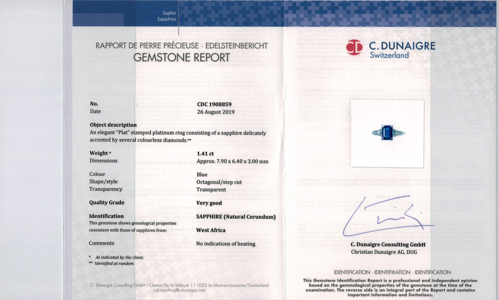 1.41 Carat Emerald Cut Blue Sapphire and Diamond Ring - David Gross Group