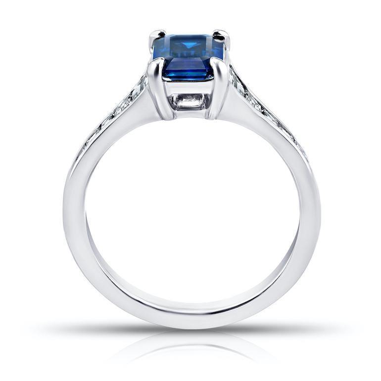 1.41 Carat Emerald Cut Blue Sapphire and Diamond Ring - David Gross Group