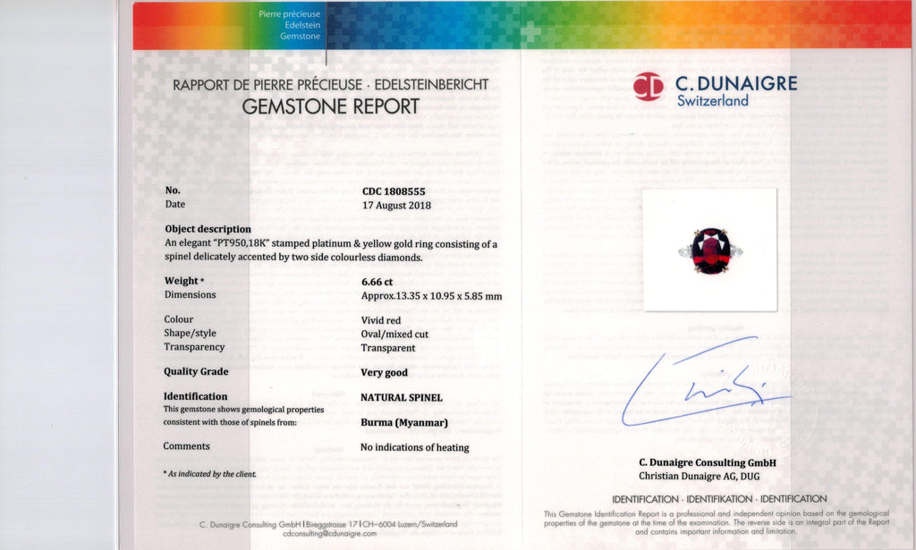 6.66 carat Oval Red Spinel and Diamond Ring - David Gross Group