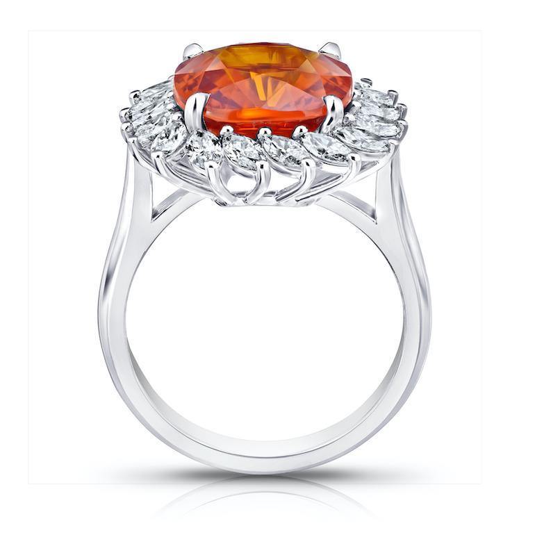 8.08 Carat Cushion Cut Orange Sapphire and Diamond Ring - David Gross Group