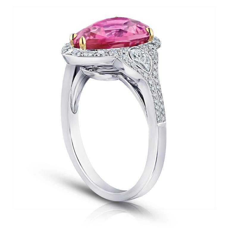 4.97 Carat Pear Shape Pink Sapphire and Diamond Ring - David Gross Group