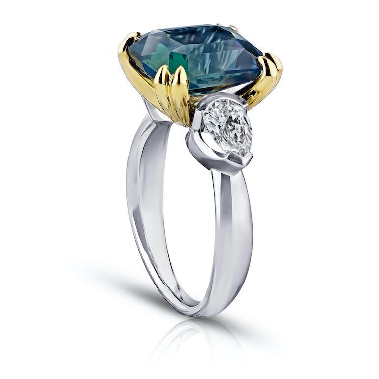 7.70 Carat Radiant Cut Green Sapphire and Diamond Ring - David Gross Group