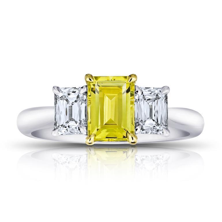 1.37 Carat Emerald Cut Yellow Sapphire and Diamond Ring
