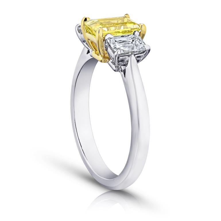 1.37 Carat Emerald Cut Yellow Sapphire and Diamond Ring - David Gross Group