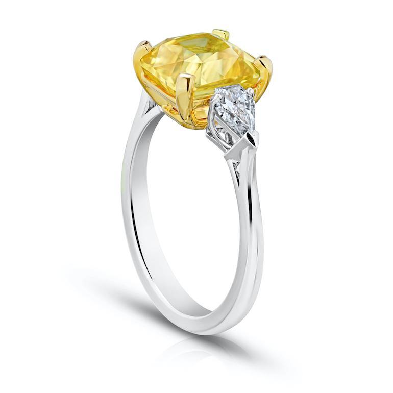 4.52 Carat Yellow Radiant Cut Sapphire and Diamond Ring - David Gross Group