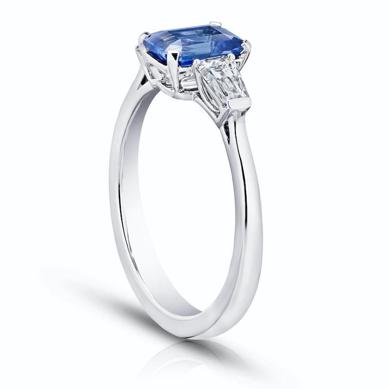 1.34 Carat Emerald Cut Blue Sapphire and Diamond Ring - David Gross Group