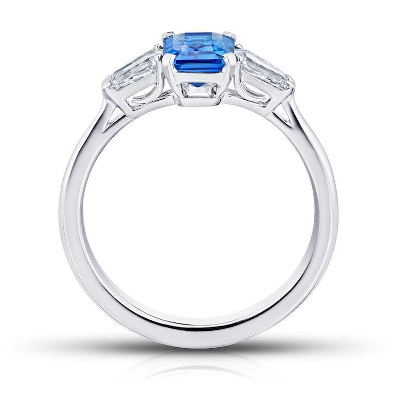 1.34 Carat Emerald Cut Blue Sapphire and Diamond Ring - David Gross Group