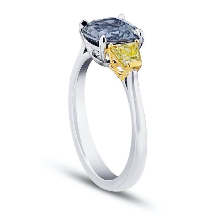 2.44 Carat Cushion Greenish Blue Sapphire and Diamond Ring - David Gross Group