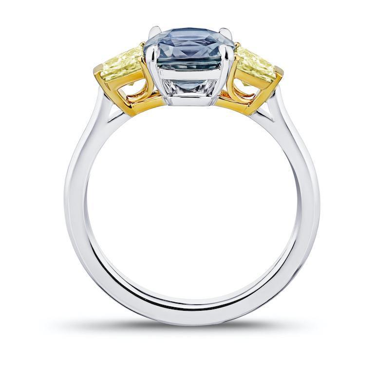2.44 Carat Cushion Greenish Blue Sapphire and Diamond Ring - David Gross Group