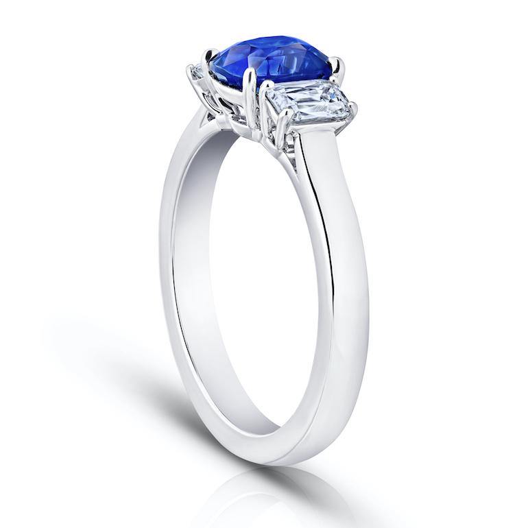1.76 Carat Cushion Blue Sapphire and Diamond Ring - David Gross Group