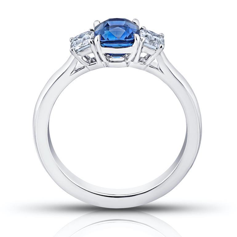 1.76 Carat Cushion Blue Sapphire and Diamond Ring - David Gross Group