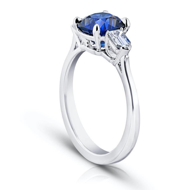 2.57 Carat Cushion Blue Sapphire and Diamond Ring - David Gross Group