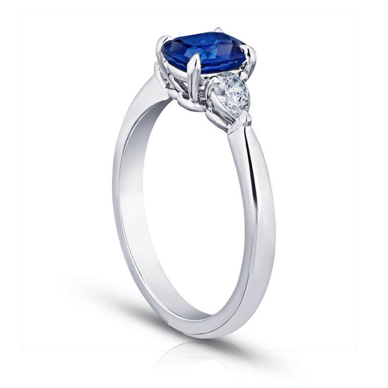 1.16 Carat Cushion Blue Sapphire and Diamond Ring - David Gross Group