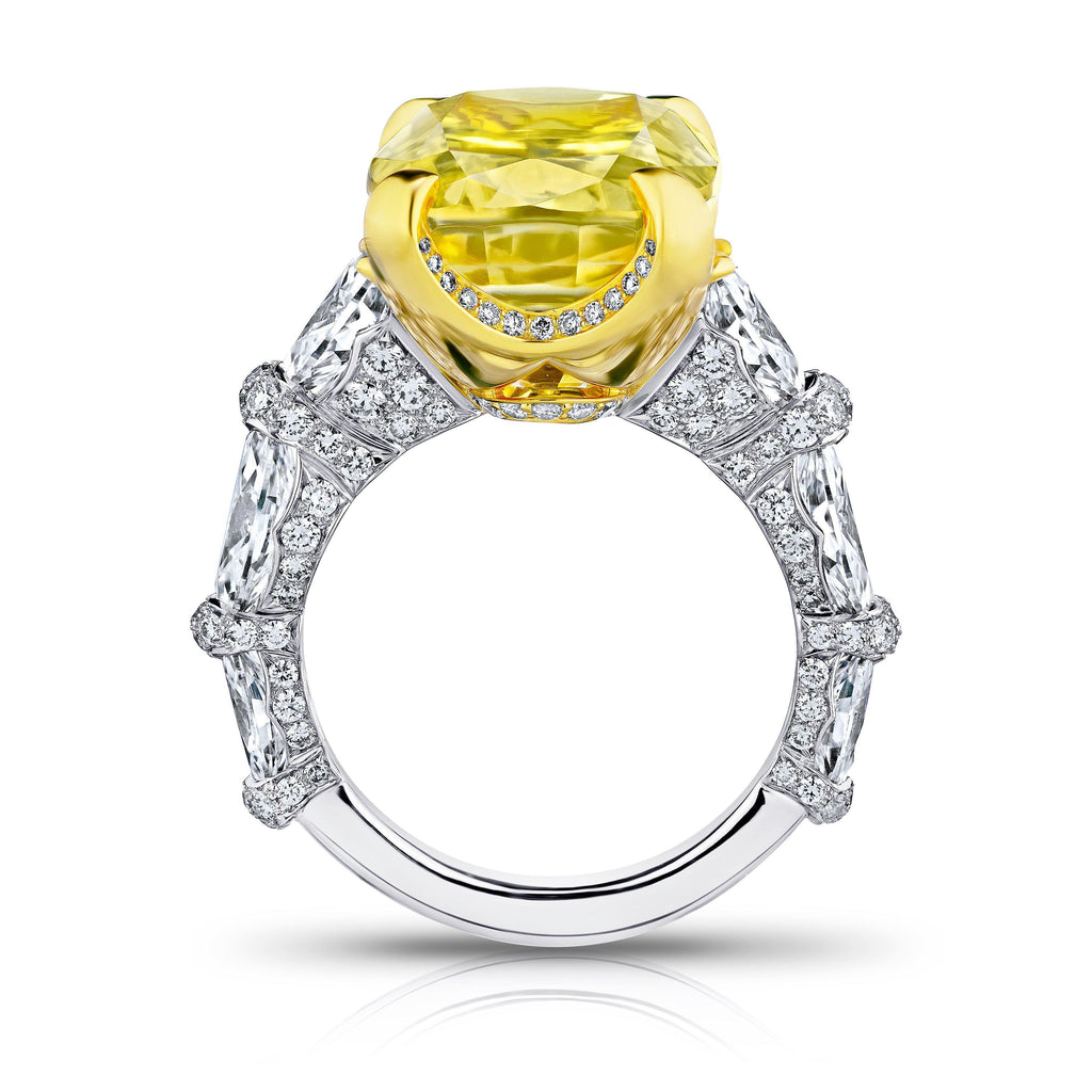 20.26 Carat Yellow Cushion Sapphire and Diamond Ring - David Gross Group