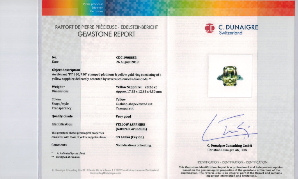 20.26 Carat Yellow Cushion Sapphire and Diamond Ring - David Gross Group