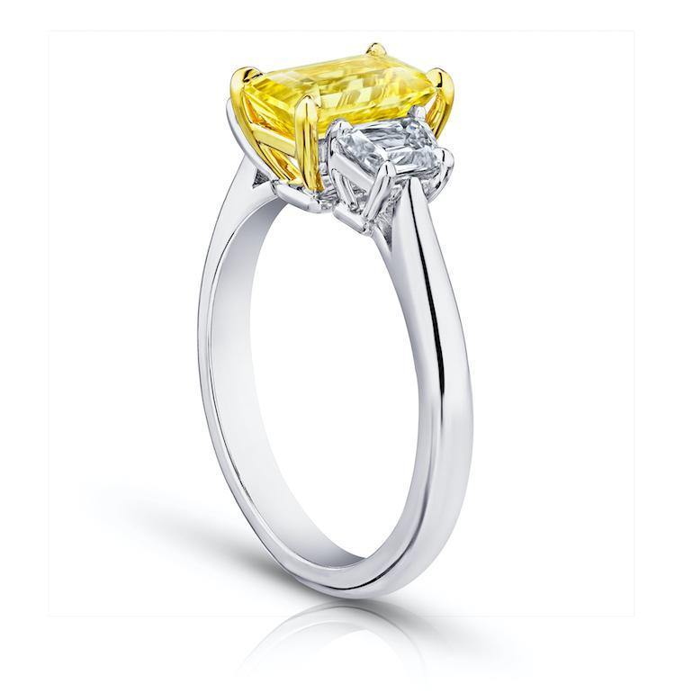 2.05 Carat Emerald Cut Yellow Sapphire and Diamond Ring - David Gross Group