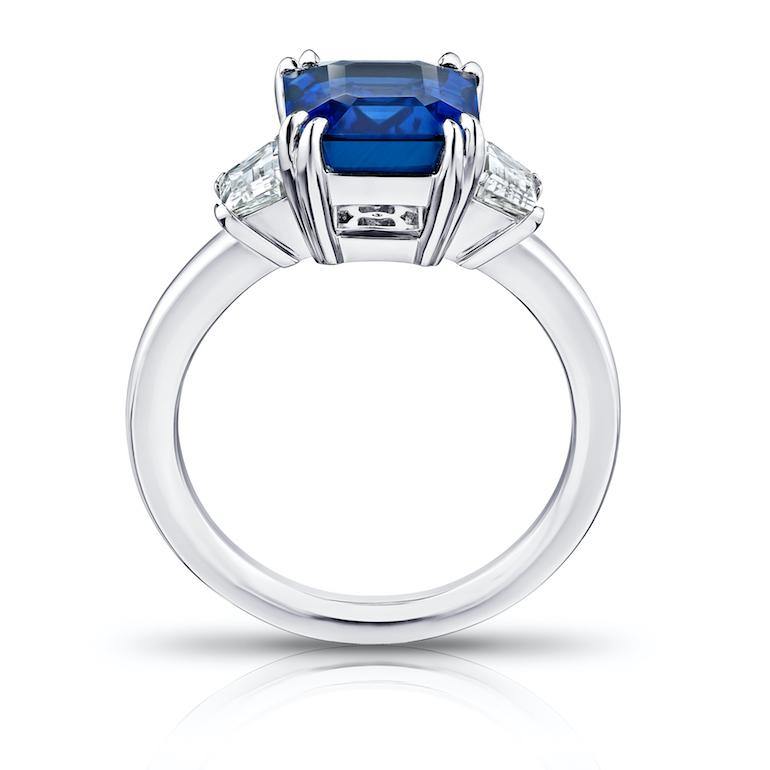 4.86 Carat Emerald Cut Blue Sapphire and Diamond Ring - David Gross Group