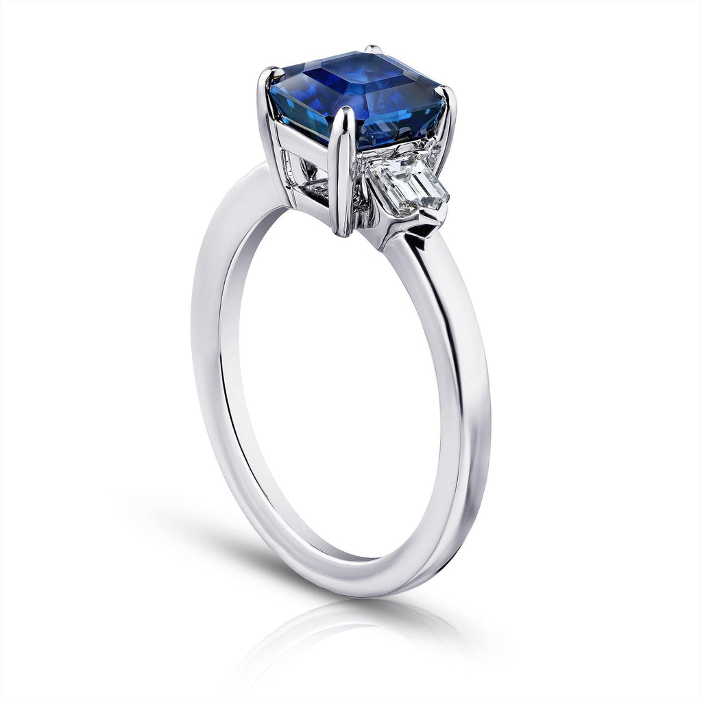 2.83 Carat Emerald Cut Blue Sapphire and Diamond ring - David Gross Group