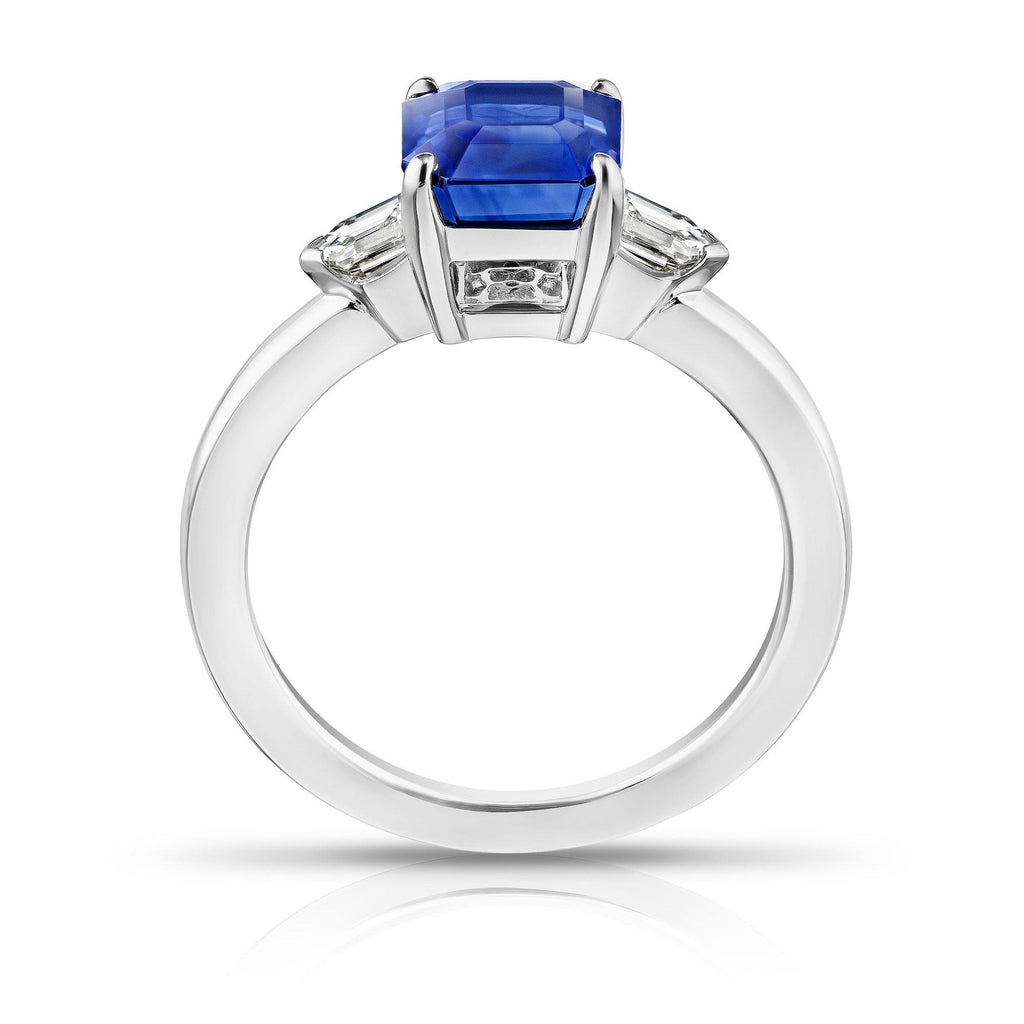 2.83 Carat Emerald Cut Blue Sapphire and Diamond ring - David Gross Group