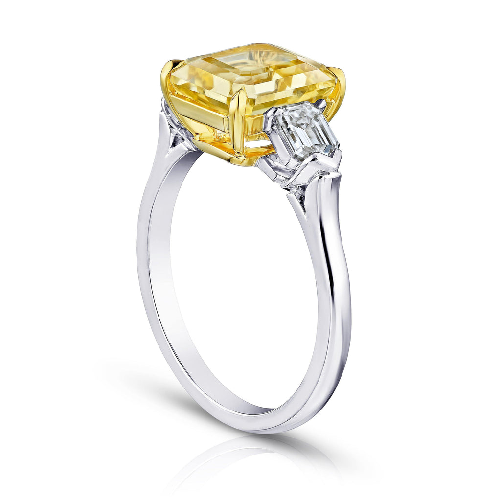 3.80 Carat Emerald Cut Yellow Sapphire and Diamond Ring - David Gross Group