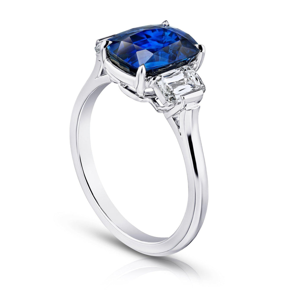 3.88 Carat Cushion Blue Sapphire and Diamond Ring - David Gross Group