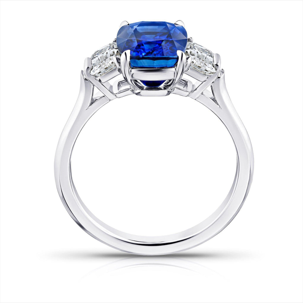 3.88 Carat Cushion Blue Sapphire and Diamond Ring - David Gross Group
