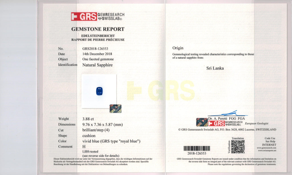 3.88 Carat Cushion Blue Sapphire and Diamond Ring - David Gross Group