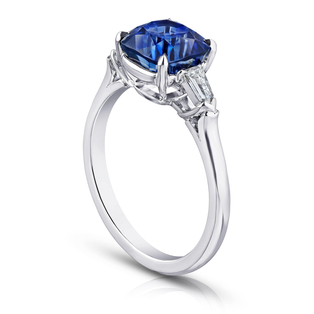 3.65 Carat Cushion Blue Sapphire and Diamond Ring - David Gross Group