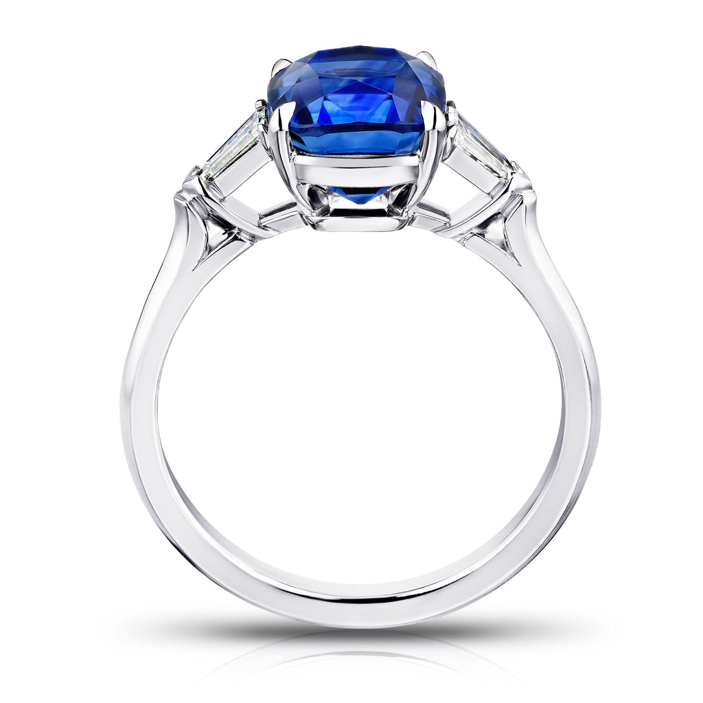 3.65 Carat Cushion Blue Sapphire and Diamond Ring - David Gross Group