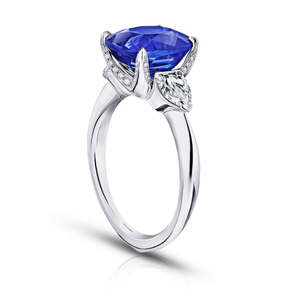 5.55 Carat Cushion Blue Sapphire and Diamond Ring - David Gross Group