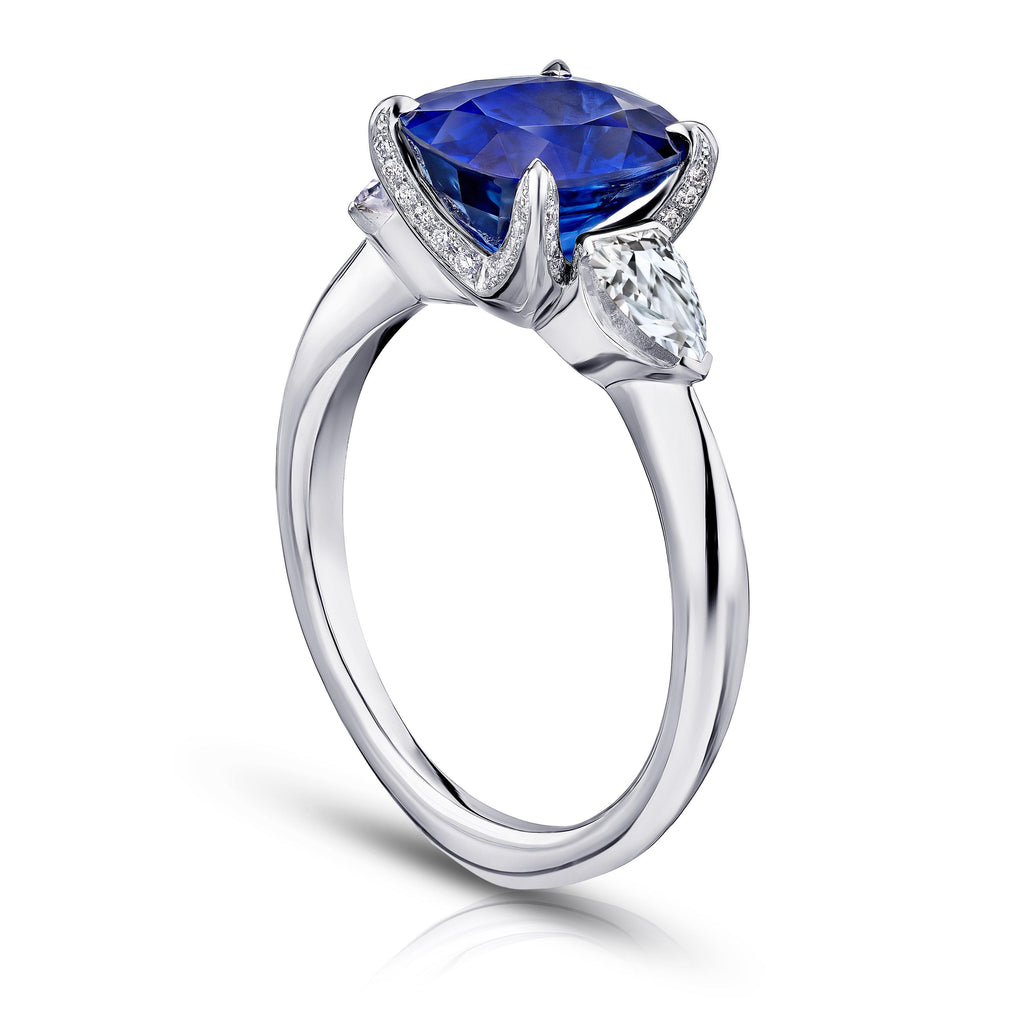 3.30 Carat Cushion Blue Sapphire and Diamond Ring - David Gross Group