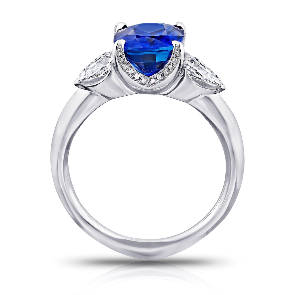 3.30 Carat Cushion Blue Sapphire and Diamond Ring - David Gross Group