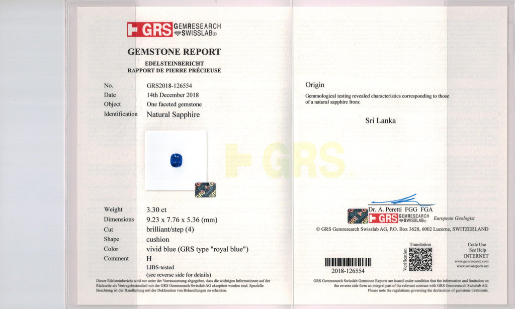 3.30 Carat Cushion Blue Sapphire and Diamond Ring - David Gross Group