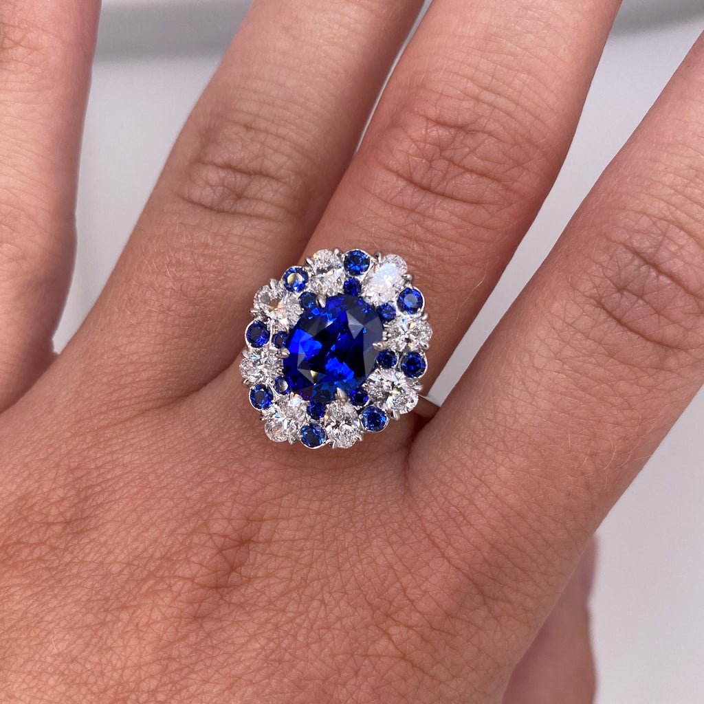 3.11 Carat Oval Blue Sapphire and Diamond Ring - David Gross Group