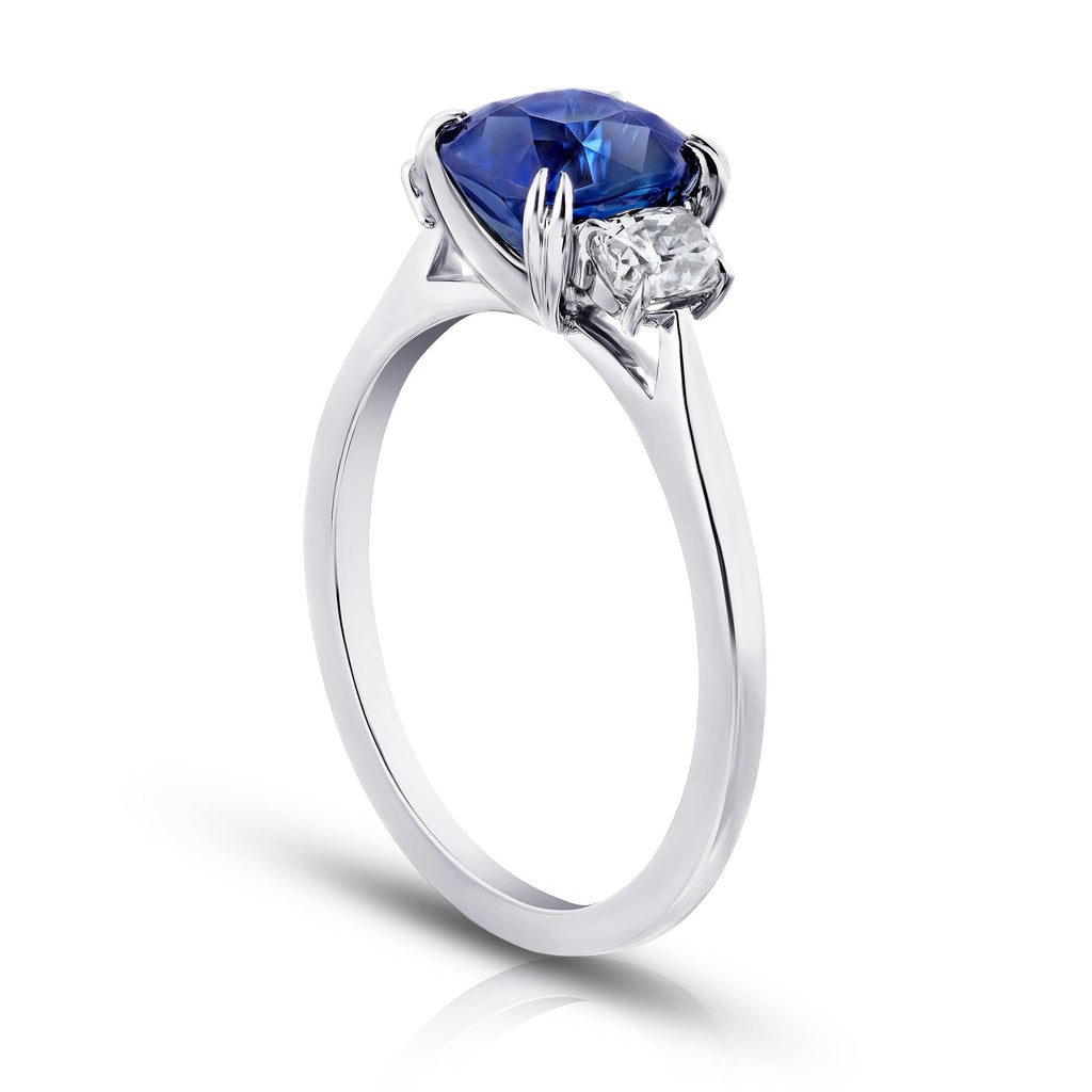 2.11 Carat Cushion Blue Sapphire and Diamond Ring - David Gross Group