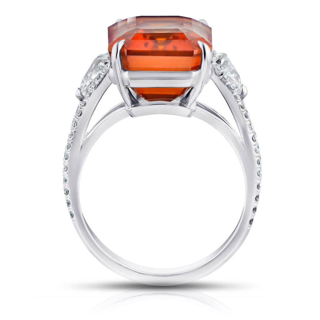 16.10 Carat Emerald Cut Orange Sapphire and Diamond Ring - David Gross Group