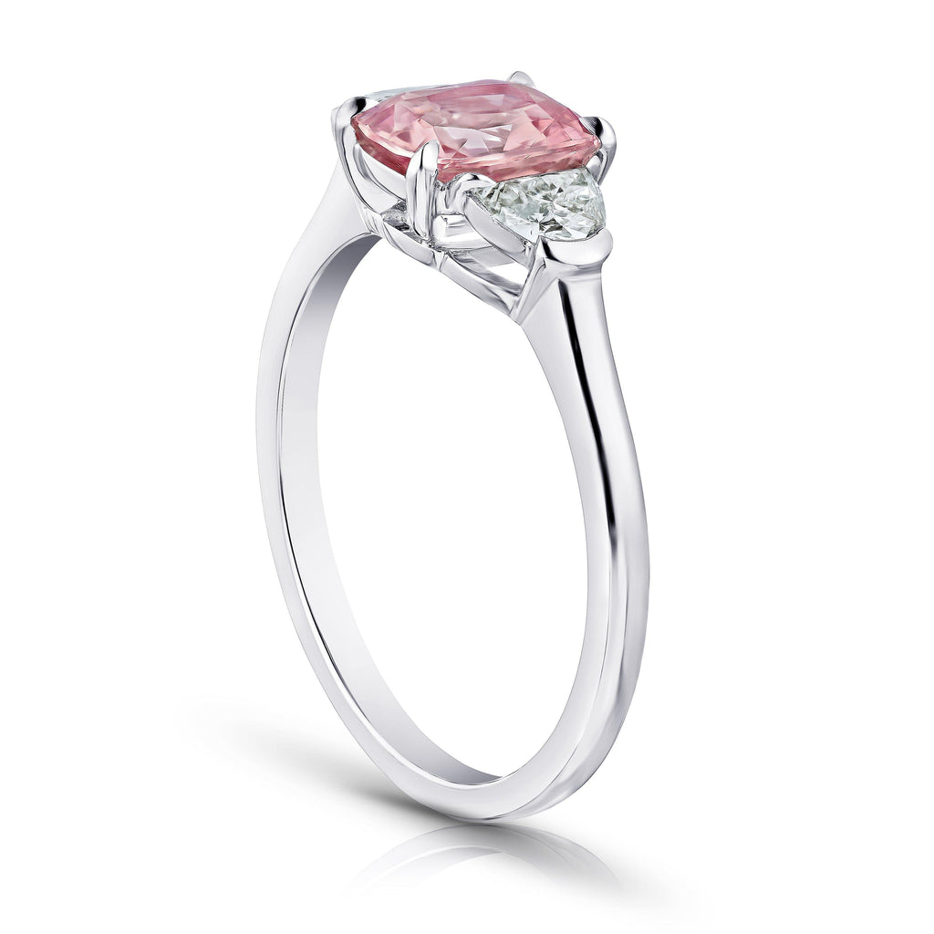 1.29 Carat Cushion Padparadscha Sapphire and Diamond Ring - David Gross Group