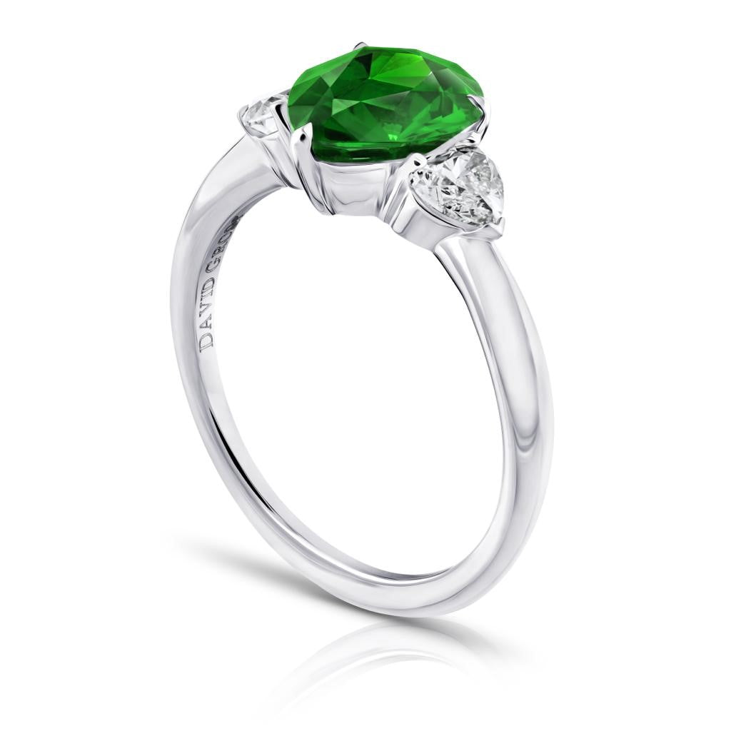 2.43 Carat Pear Shape Green Tsavorite and Diamond Platinum Ring - David Gross Group
