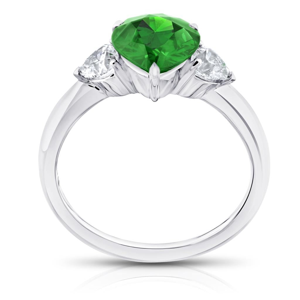 2.43 Carat Pear Shape Green Tsavorite and Diamond Platinum Ring - David Gross Group