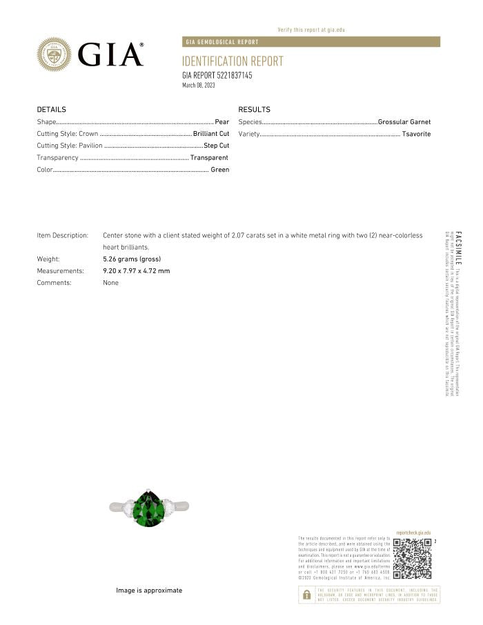 2.43 Carat Pear Shape Green Tsavorite and Diamond Platinum Ring - David Gross Group