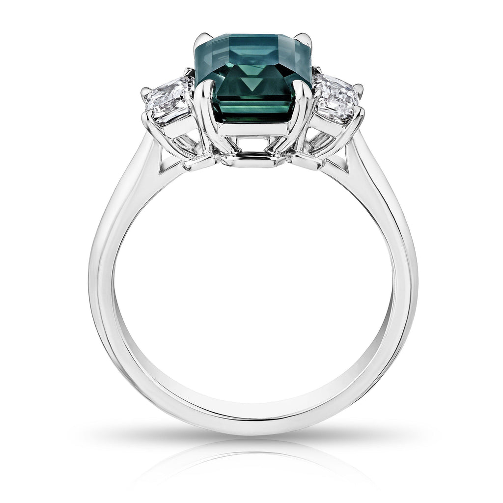 3.79 Carat Emerald Cut Green Sapphire and Diamond Ring - David Gross Group