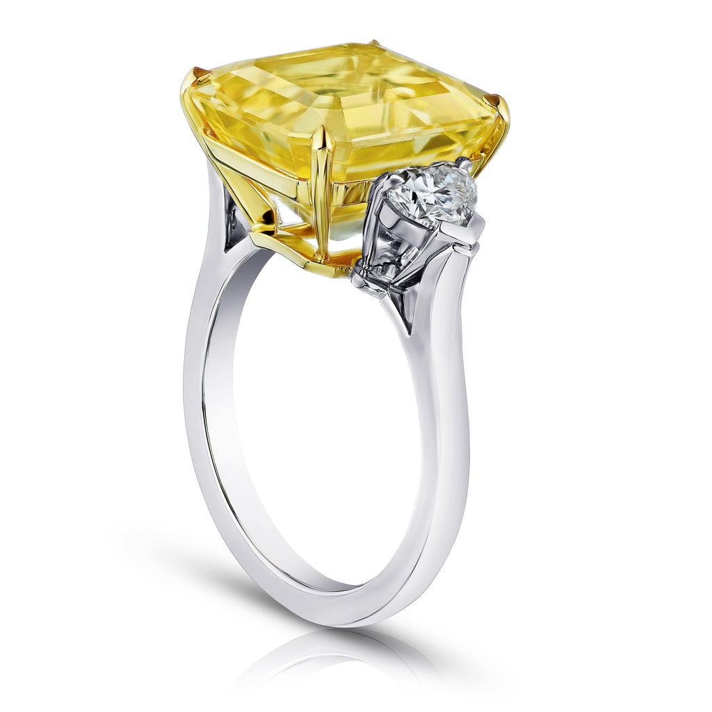 13.28 Carat Emerald Cut Yellow Sapphire and Diamond Ring - David Gross Group