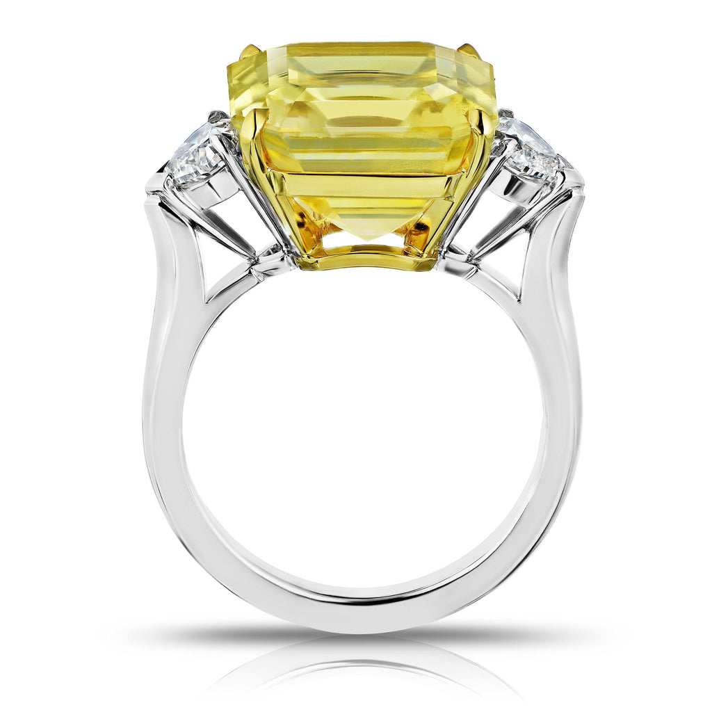 13.28 Carat Emerald Cut Yellow Sapphire and Diamond Ring - David Gross Group