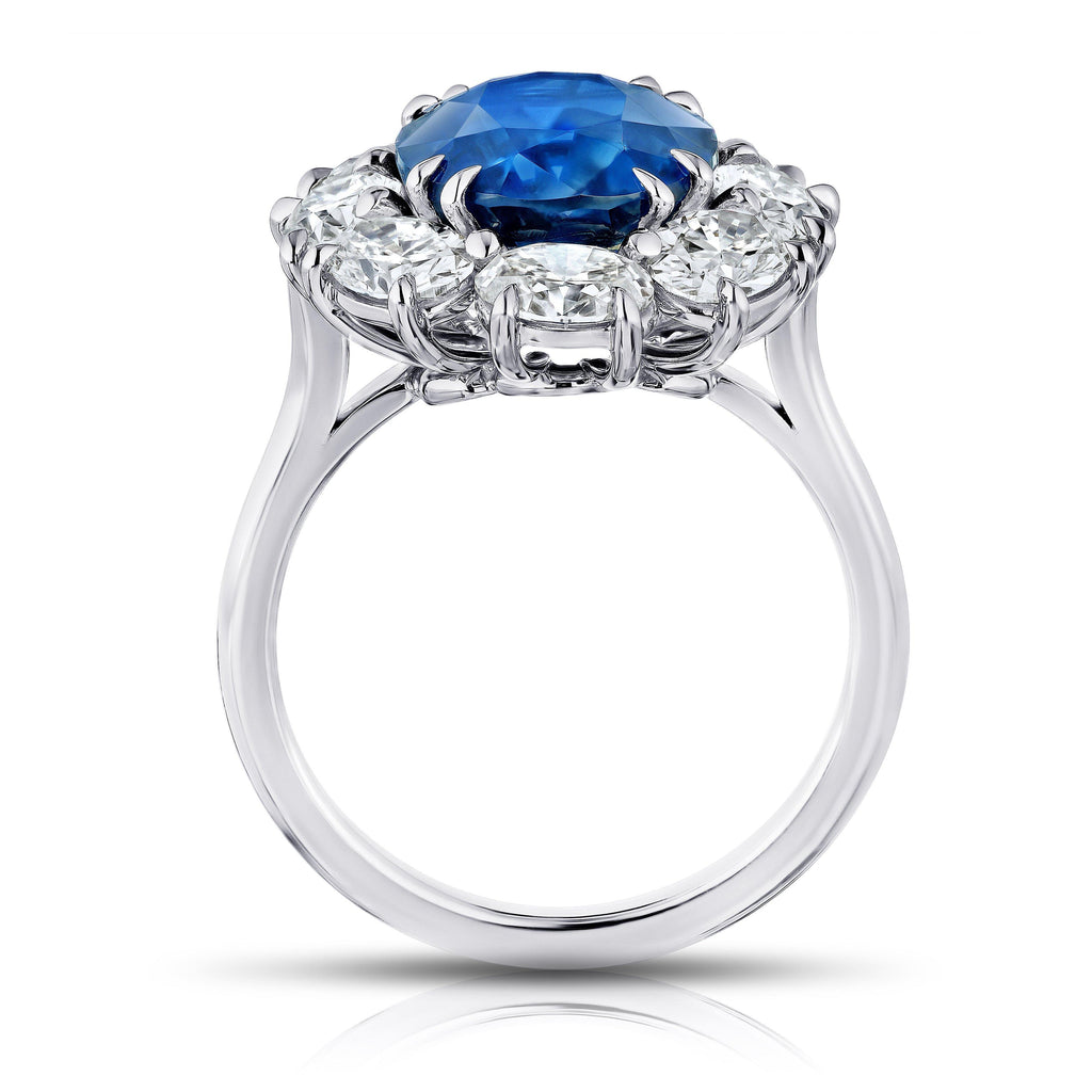 6.90 Carat Oval Blue Sapphire and Diamond Ring - David Gross Group