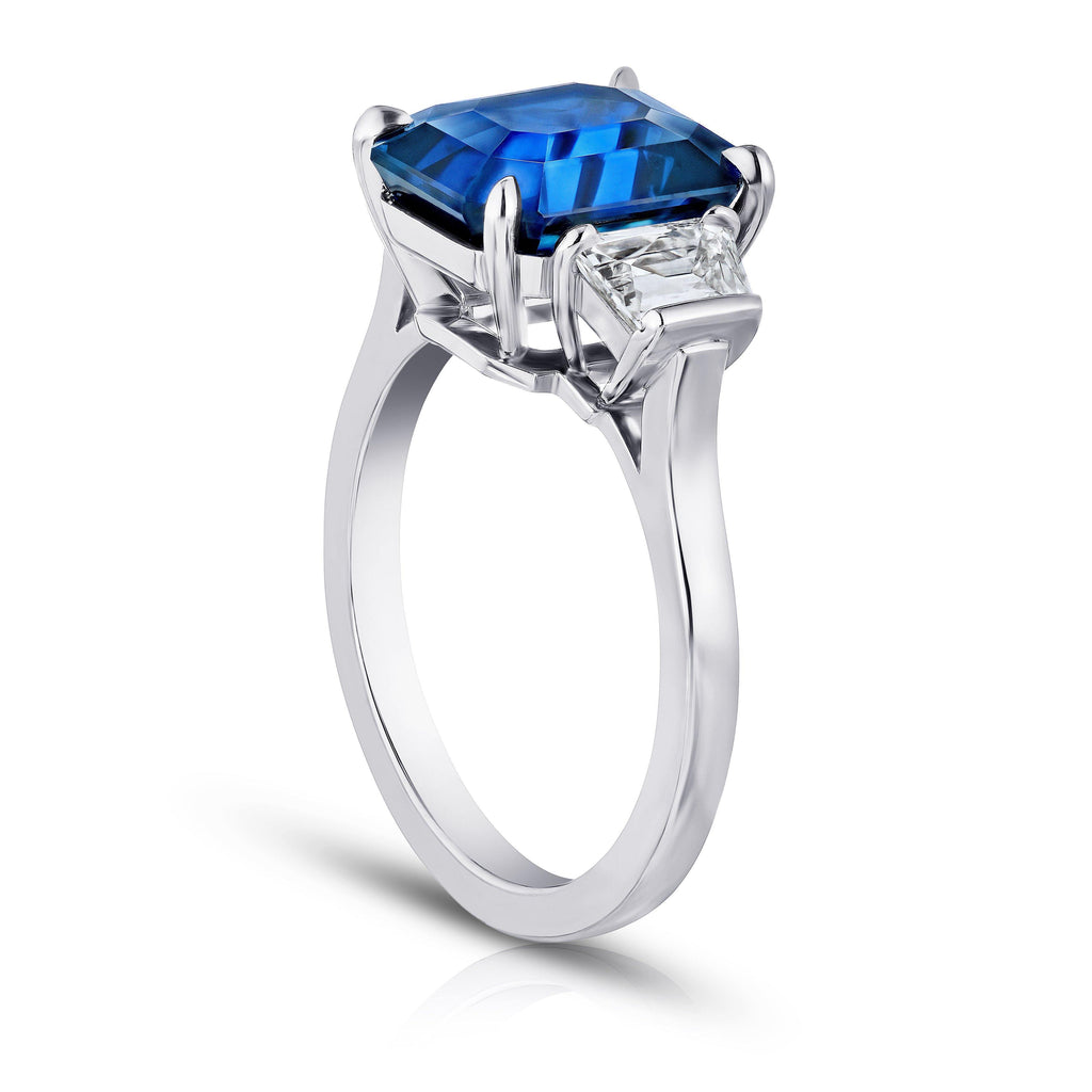 5.98 Carat Emerald Cut Sapphire and Diamond Ring - David Gross Group