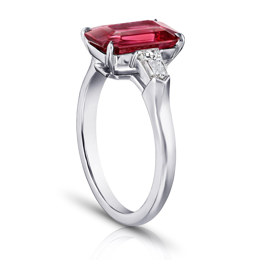 3.28 Carat Emerald Cut Red Spinel and Diamond Ring - David Gross Group