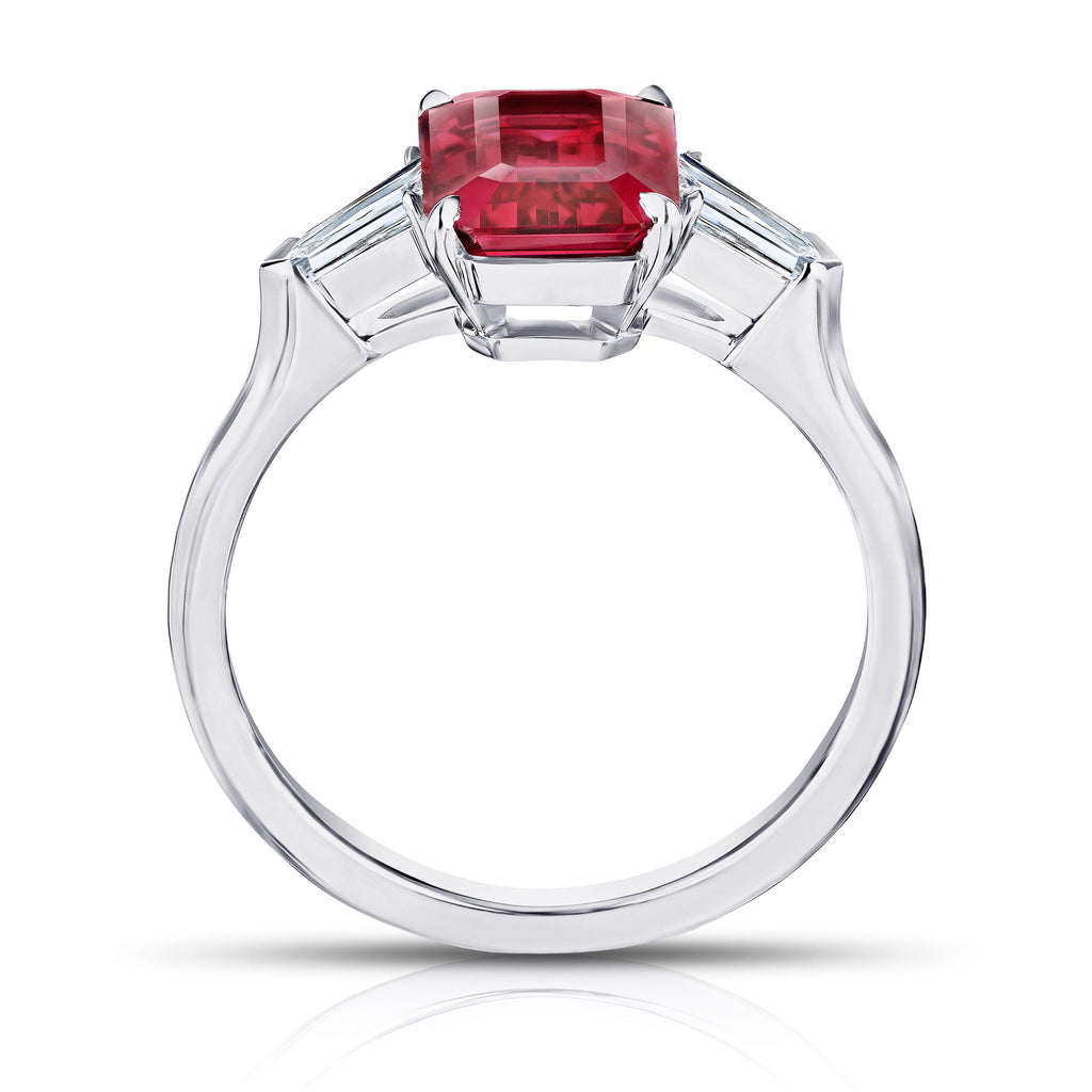 3.28 Carat Emerald Cut Red Spinel and Diamond Ring - David Gross Group