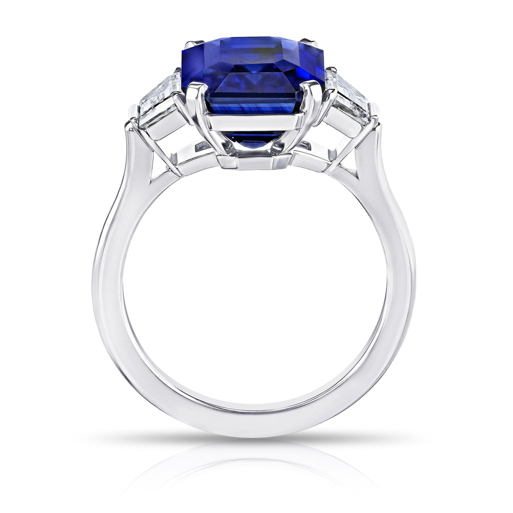 7.11 Carat Emerald Cut Blue Sapphire and Diamond Ring - David Gross Group