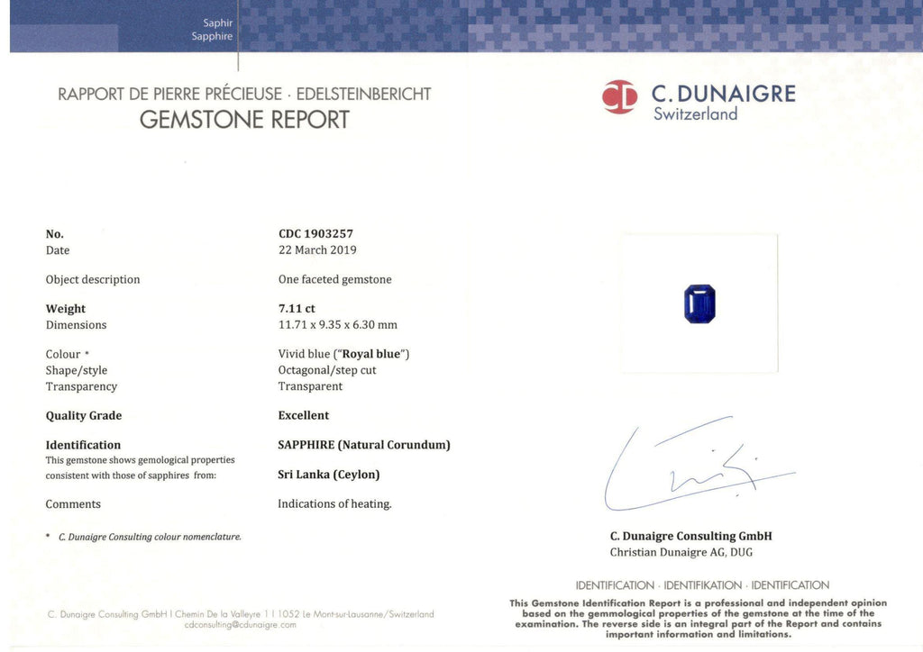 7.11 Carat Emerald Cut Blue Sapphire and Diamond Ring - David Gross Group