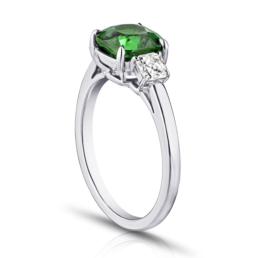 2.58 Carat Cushion Green Tsavorite and Diamond Ring - David Gross Group